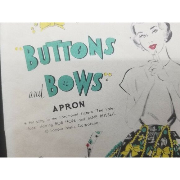 Advance 1948 Buttons and Bows Apron w Pockets Sewing Pattern Vintage JC Penney's - Picture 2 of 4
